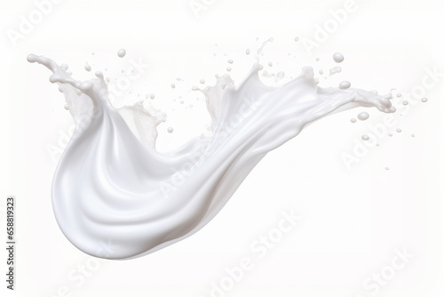 Milky white liquid splash with ripples, drops and splashes on a white background