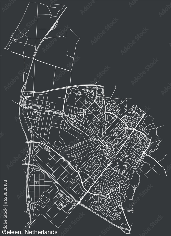 Detailed hand-drawn navigational urban street roads map of the Dutch city of GELEEN, NETHERLANDS with solid road lines and name tag on vintage background