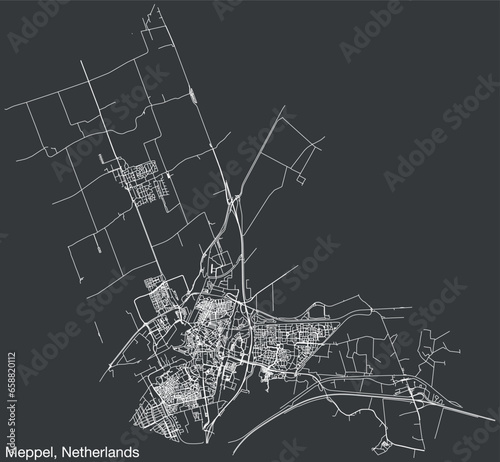 Detailed hand-drawn navigational urban street roads map of the Dutch city of MEPPEL, NETHERLANDS with solid road lines and name tag on vintage background