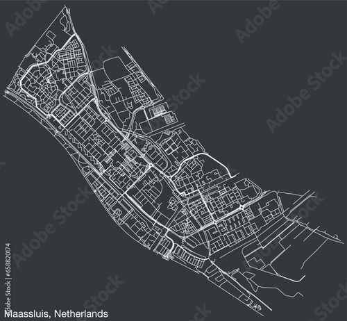 Detailed hand-drawn navigational urban street roads map of the Dutch city of MAASSLUIS, NETHERLANDS with solid road lines and name tag on vintage background