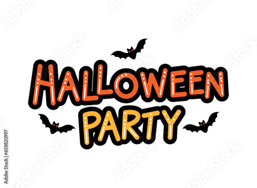 halloween party text with bats