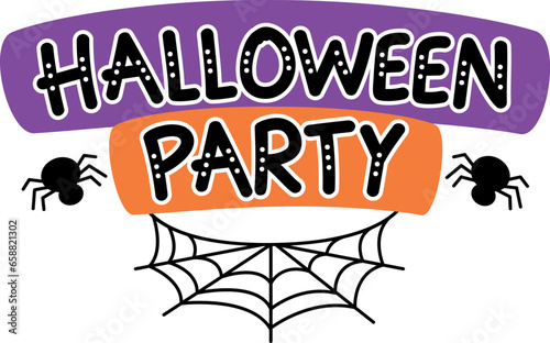 halloween party lettering with spiders