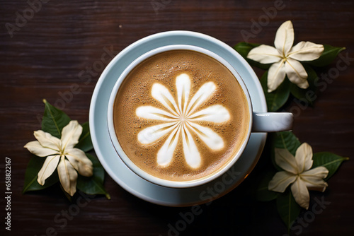 floral cream art within a single coffee cup
