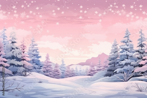 Winter snowy forest landscape in pastel colors. © Maria