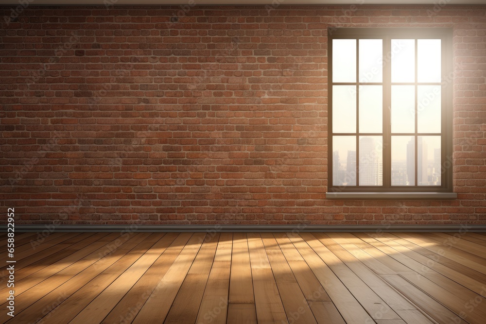 Empty room with big window in loft style