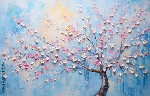 Cherry Blossom oil painting in spring - 3d wallpaper - Generative Ai