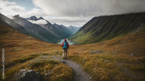 Adventurous Hiker Embarking on an Epic Journey Amidst the Enchanting and Rugged Terrain of Thompson's Majestic Mountains