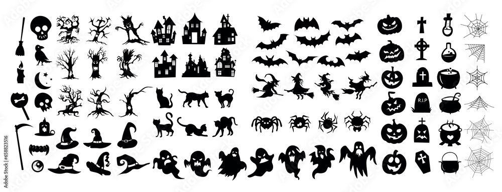 Set of clipart for Halloween on white background