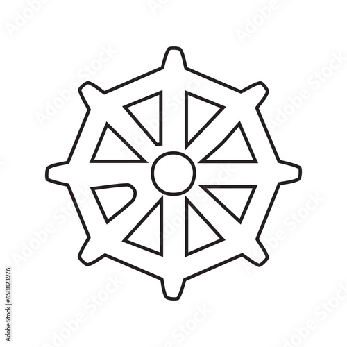 Dharmachakra on white background. Symbol of Buddhism