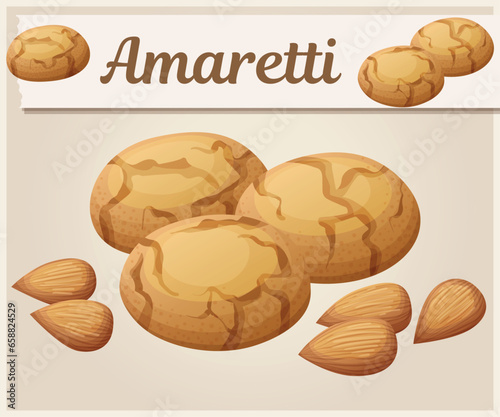 Amaretti cookie vector icon. Almond dessert cartoon illustration, sweet italian biscuit snack, nut pastry food, crunchy tasty bakery menu icon, traditional homemade macaroon from Italy