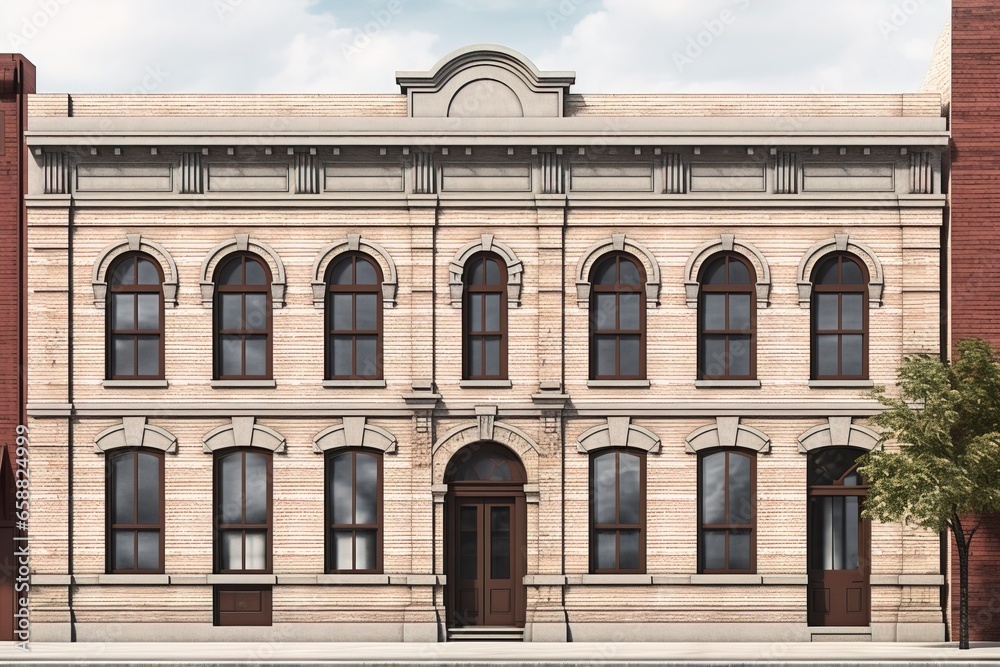 AI generated front facade of classic brick building at day