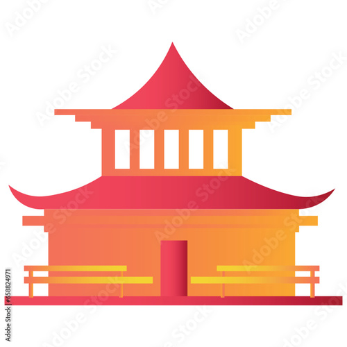 Asian building on white bac...