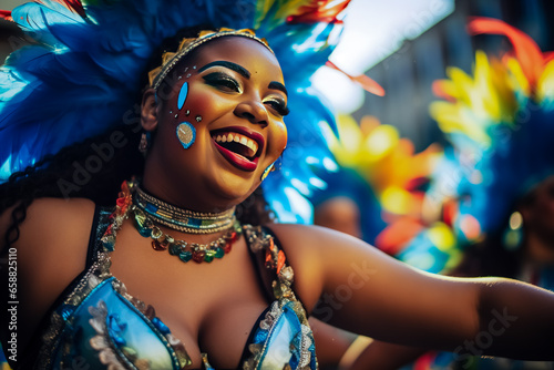 Portrait of a plus - size Brazilian woman dancer, carnival.