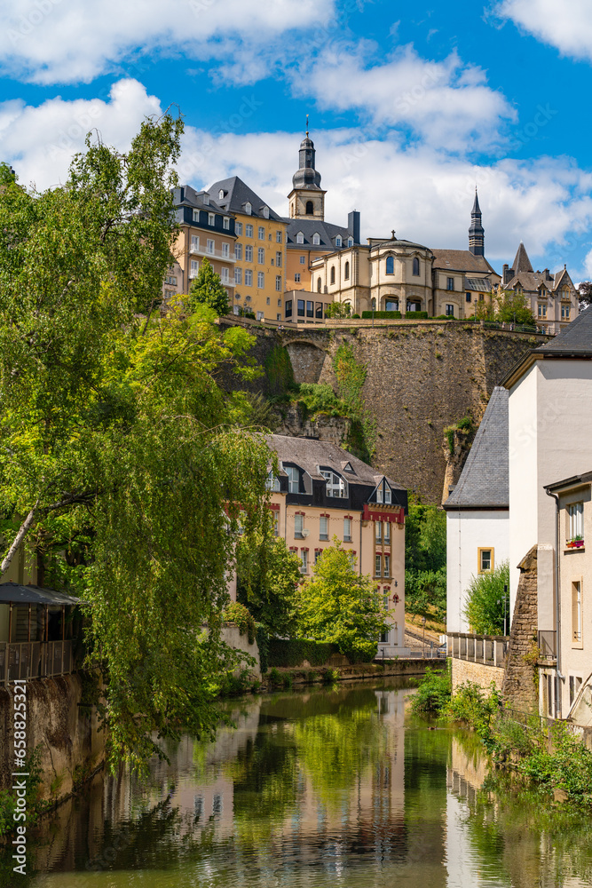 View of Grund district and Alzette river in Luxembourg City