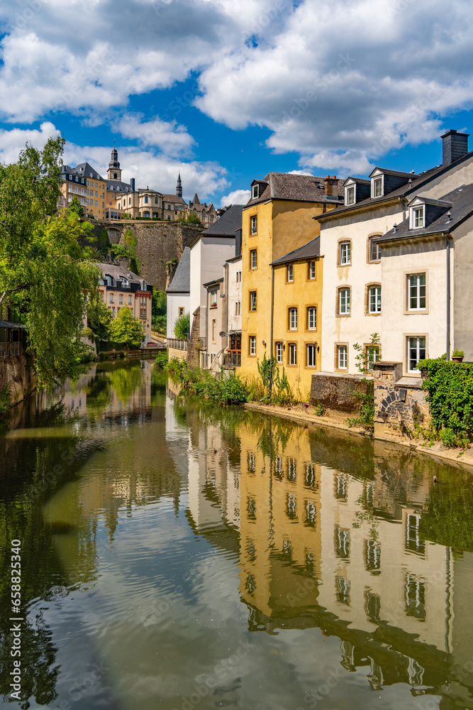 View of Grund district and Alzette river in Luxembourg City