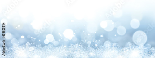 Magical Winter Background With Snow, Snow Flakes and Soft Bokeh Lights, Cold blue Backdrop For Christmas, Snowy Still,  Frosty Weather Time. New year, Christmas wide panoramic background © Viks_jin