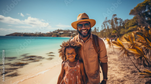 father and child on the beach 