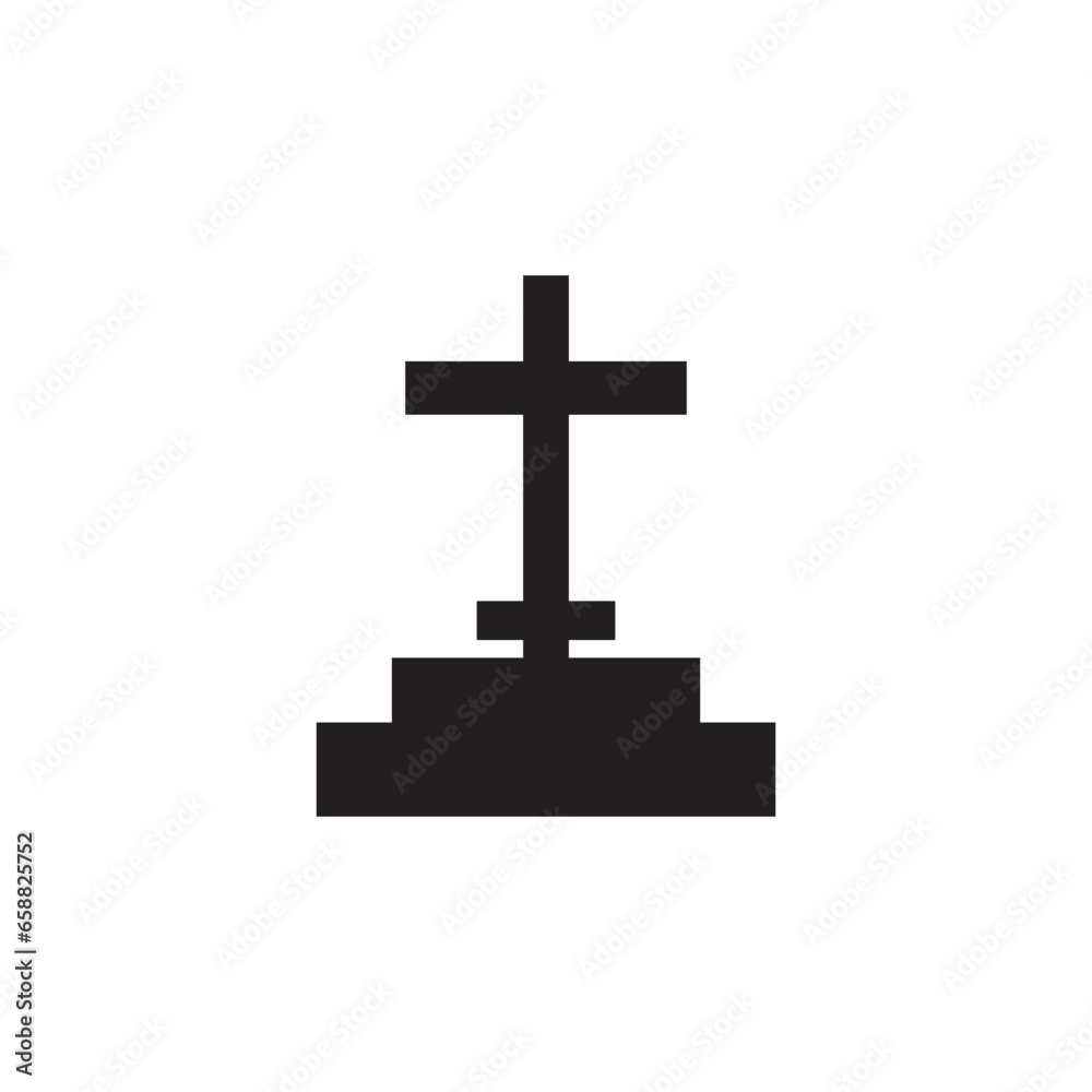 Gravestone with cross on white background