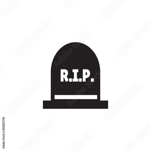 Silhouette of gravestone with letters RIP on white background