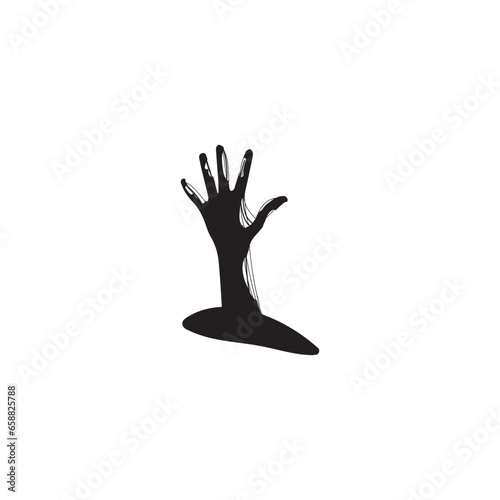 Silhouette of zombie's hand on white background