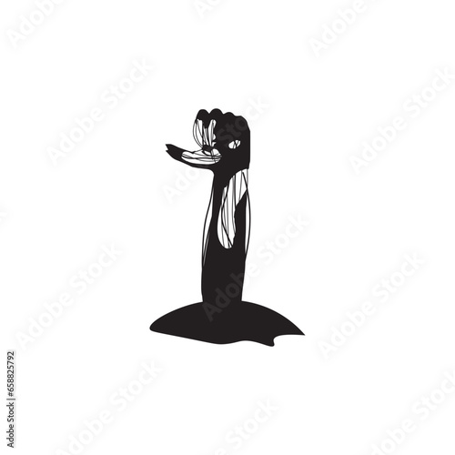 Silhouette of zombie's hand on white background