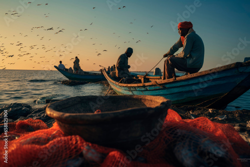 Fishermen's Pursuit. Captivating Scenes of Arab Fishing Communities in Action Along the Coast


 photo