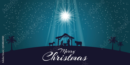 Fototapeta Festive banner for Christmas with nativity scene