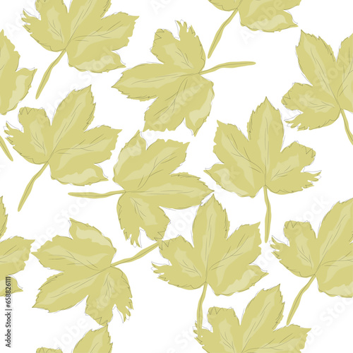 seamless pattern with yellow maple leaves on a white background. vector graphic for fabric, background, paper © Iryna