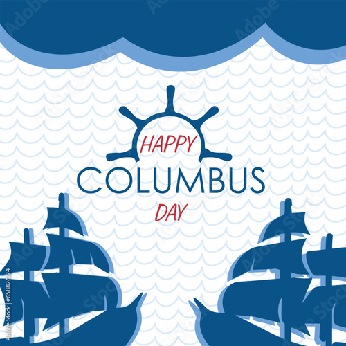 Greeting card for Happy Columbus Day with ships