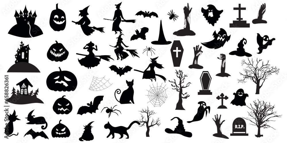 Set of Halloween clipart on white background