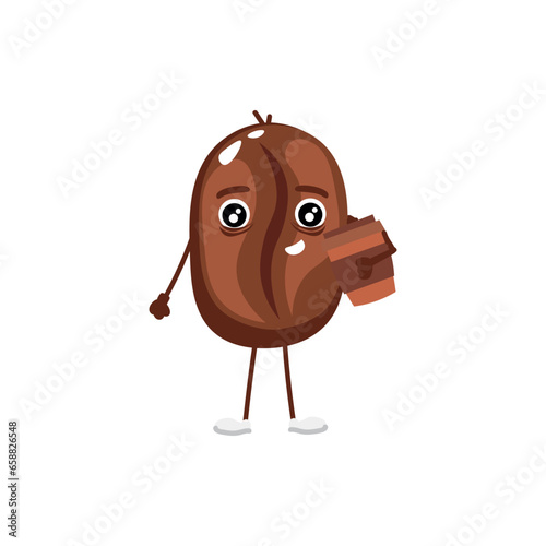Funny coffee bean with cup on white background