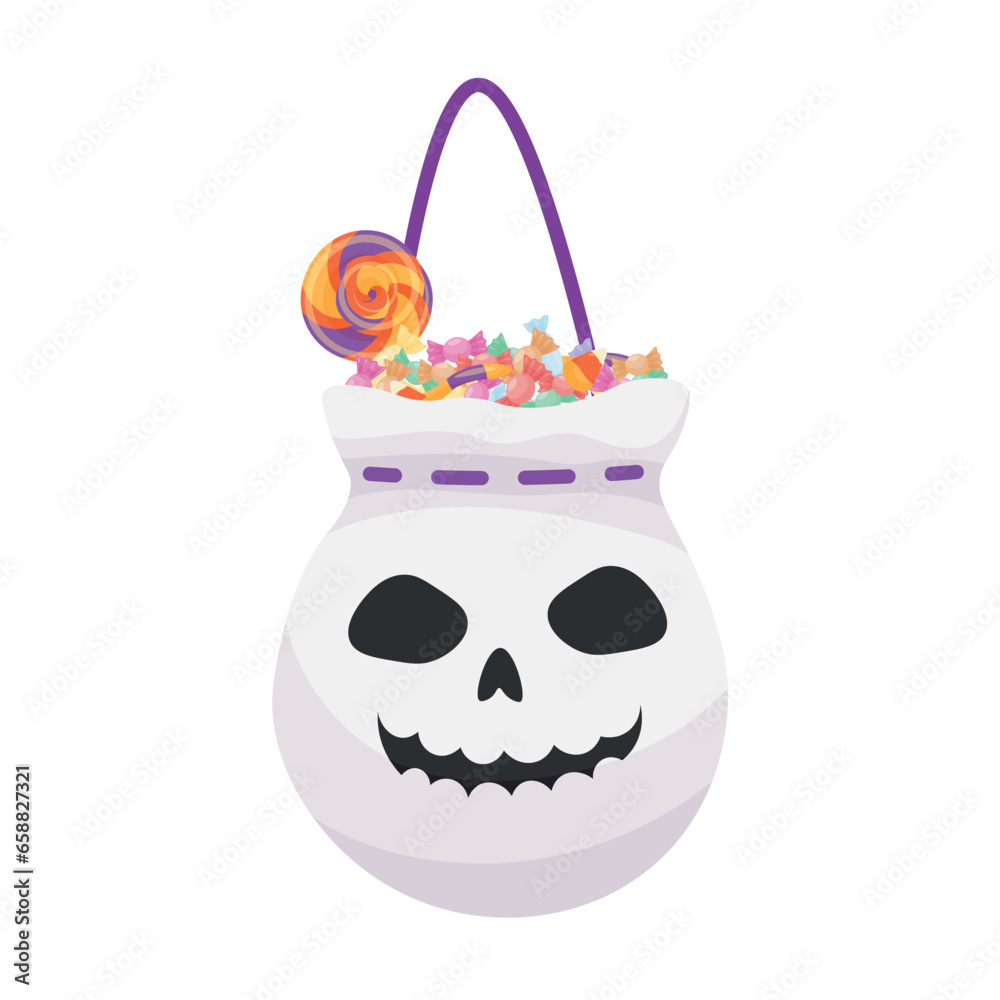 Halloween bag with sweets on white background Halloween bag with sweets on white background