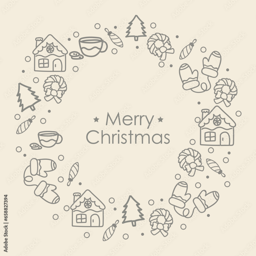 Greeting card with text MERRY CHRISTMAS on light background