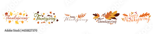 Set of Thanksgiving Day greetings on white background