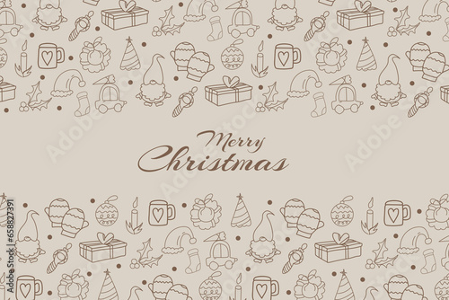 Greeting card with text MERRY CHRISTMAS on light background