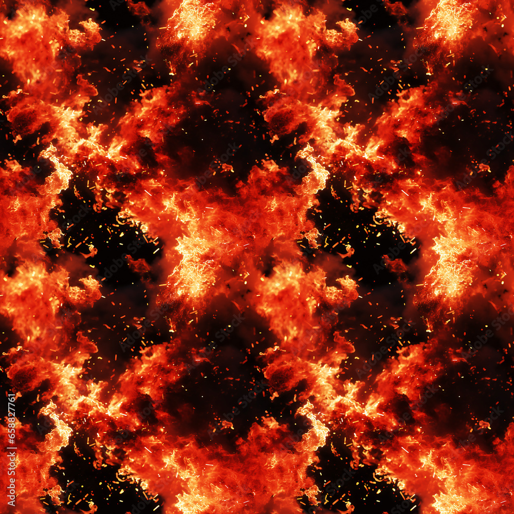 Vivid Flames against a Black Backdrop. Seamless repeatable background.