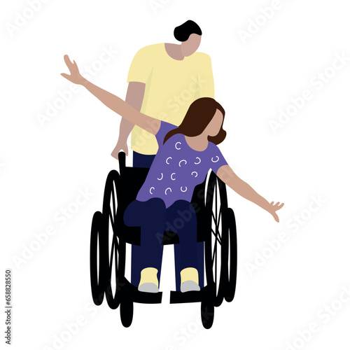 Man and woman in wheelchair on white background