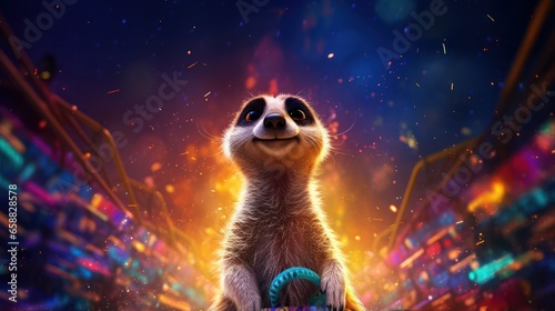 Fotografie, Obraz illustration of meerkats in cneon colors scheme