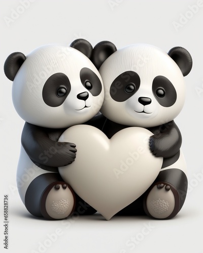 Two Cute Love Panda Teddy Bear with a Heart