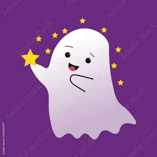 Cute ghost with stars on purple background
