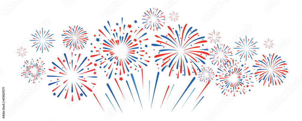 Fireworks on white background. USA Independence Day - obrazy, fototapety, plakaty 