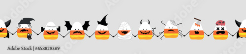 Set of creepy Halloween corn candies on light background
