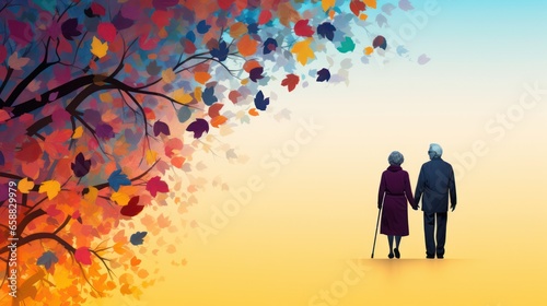 Illustration of Elderly Couple In the Old Age