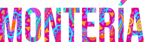 Monteria municipality and city floral doodle text