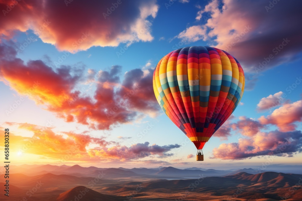 Hot air balloon in the sky. Background with selective focus and copy space Hot air balloon in the sky. Background with selective focus and copy space