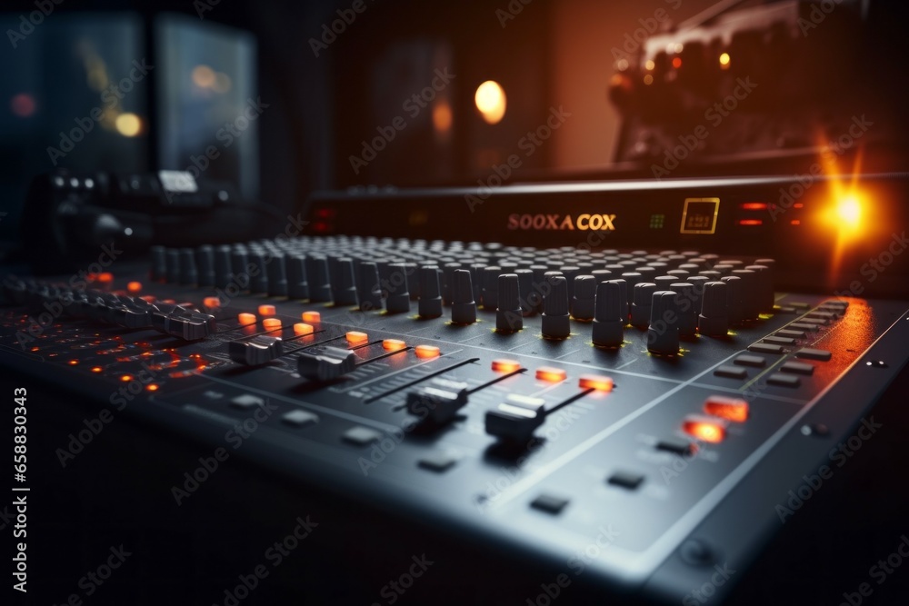 Equipment in a recording studio. Background with selective focus and copy space Equipment in a recording studio. Background with selective focus and copy space