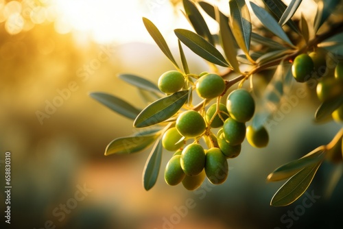 Olives on a tree. Background with selective focus and copy space