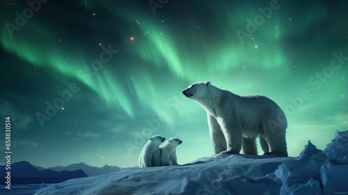 Polor Bear under the Sky of Northern Light
