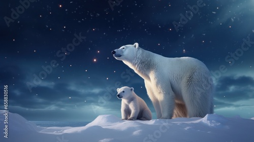 Polor Bear under the Sky of Northern Light