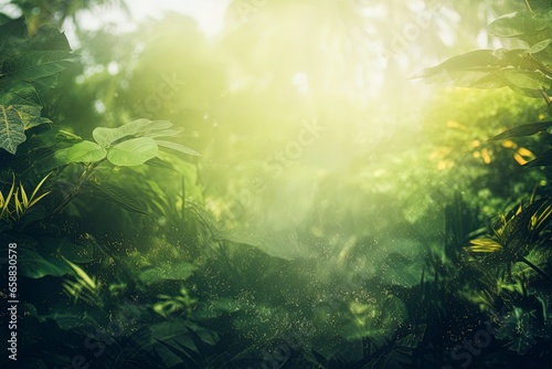 Blurred out jungle forest abstract background with lots of bokeh and a sunrays and room for text © W&S Stock